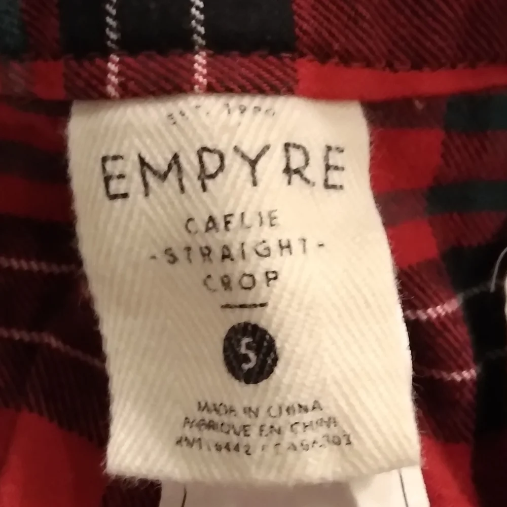 Empyre Urban Outfitters Red Plaid Preppy Corpcore Straight Crop Pants Size 5